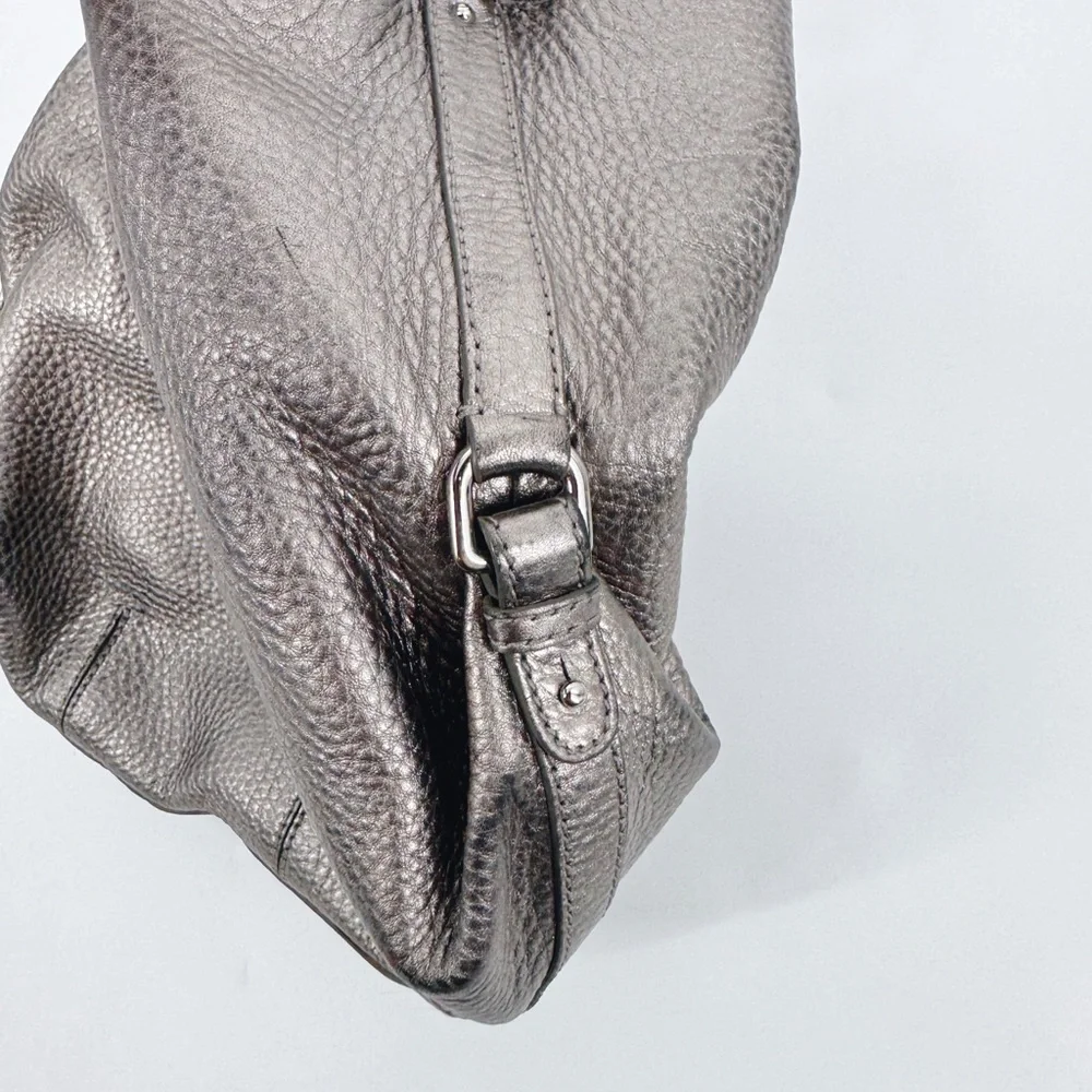 Cole Haan XL Silver Pebbled Leather Satchel Hobo Shoulder Bag Crossbody‎ Strap